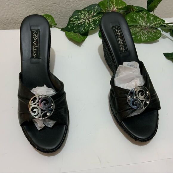 Italian Brighton heel metallic leather Siren wedge black - Picture 3 of 14